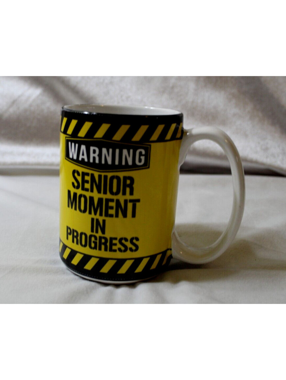 Spoontiques "Warning Senior Moment in Progress" Mug Cup Yellow Black White